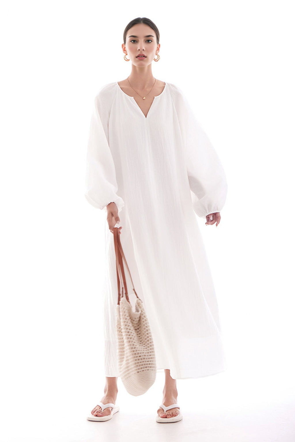 Green Lantern-Sleeve V-Neck Maxi Dress