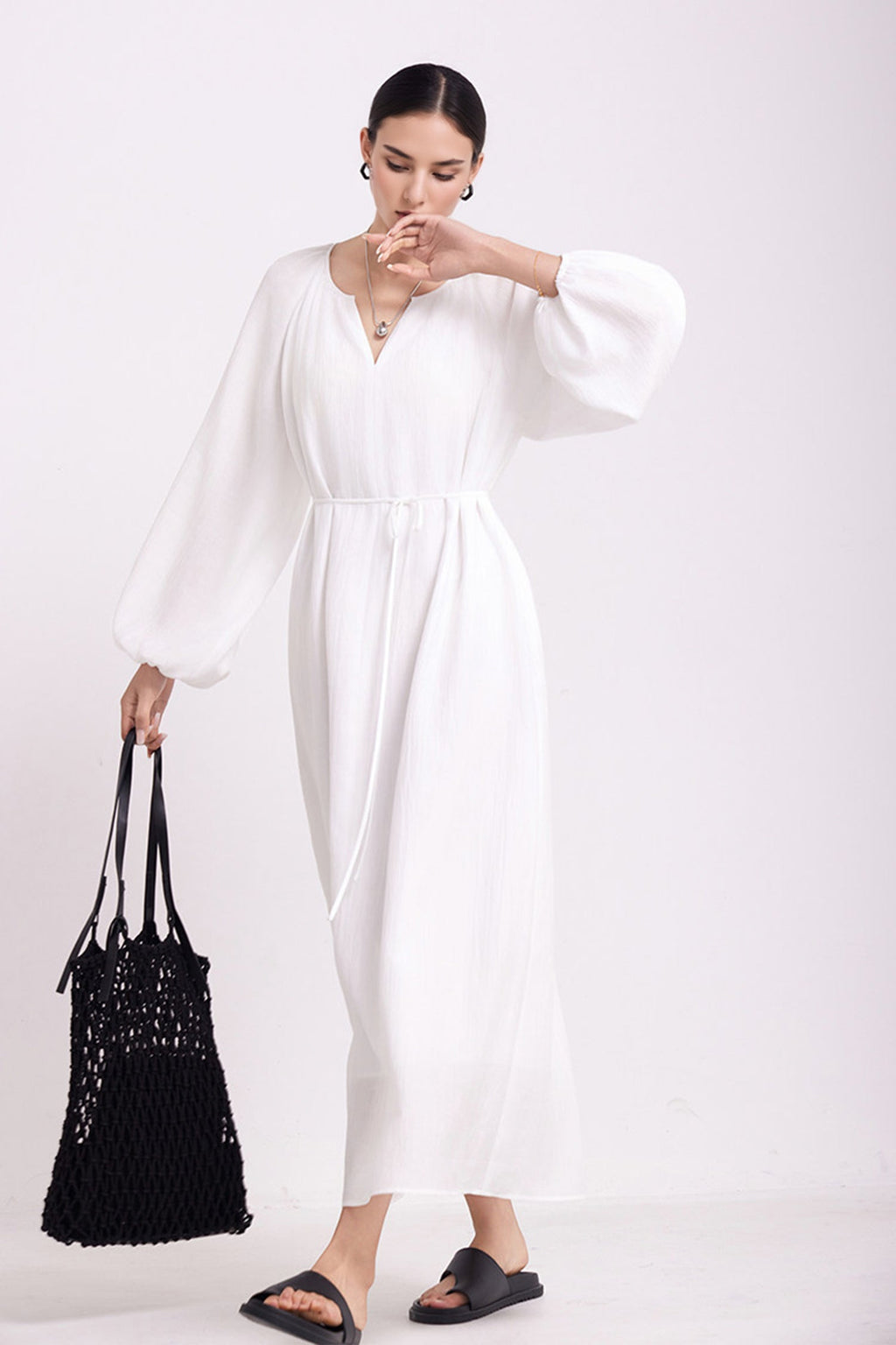Green Lantern-Sleeve V-Neck Maxi Dress