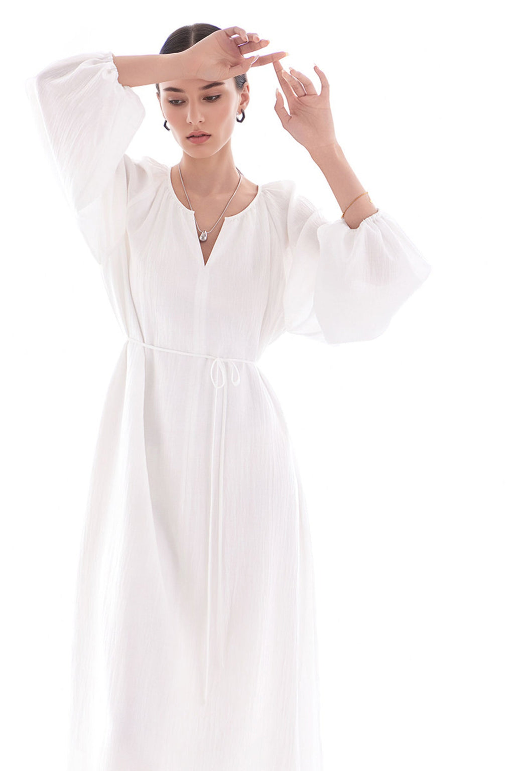 Green Lantern-Sleeve V-Neck Maxi Dress