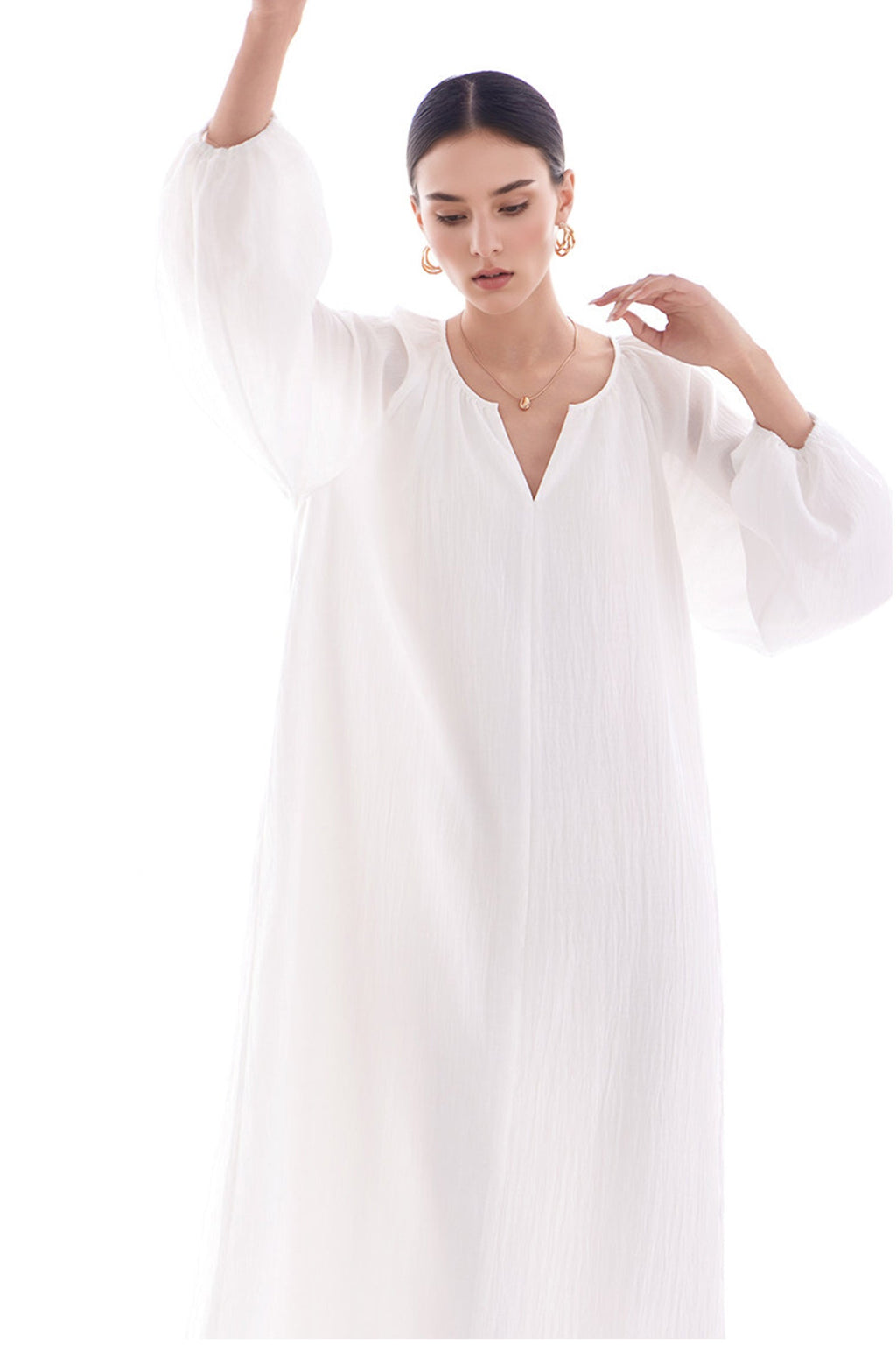 Green Lantern-Sleeve V-Neck Maxi Dress