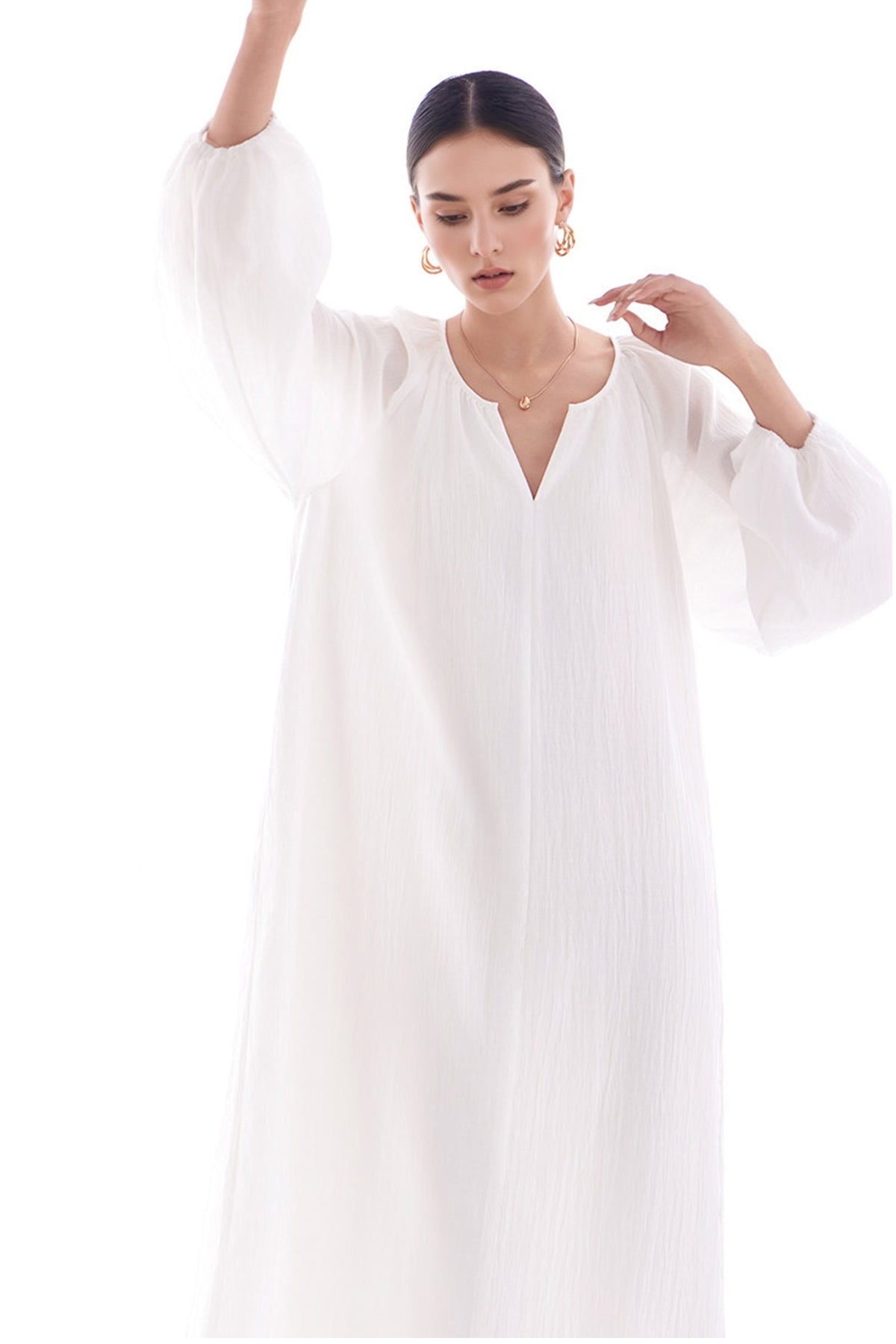 Green Lantern-Sleeve V-Neck Maxi Dress