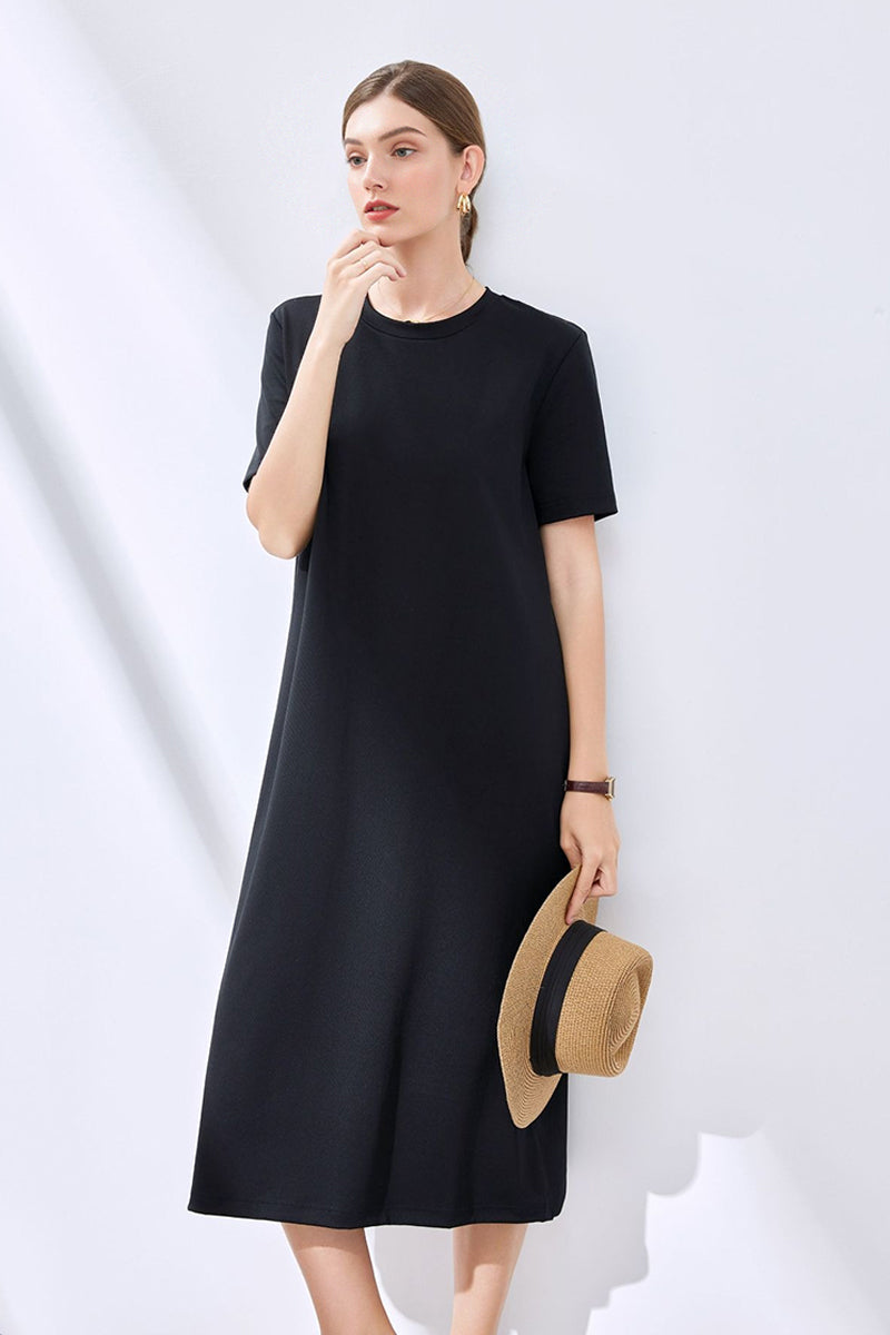 Grey Midi T-Shirt Dress with Pockets