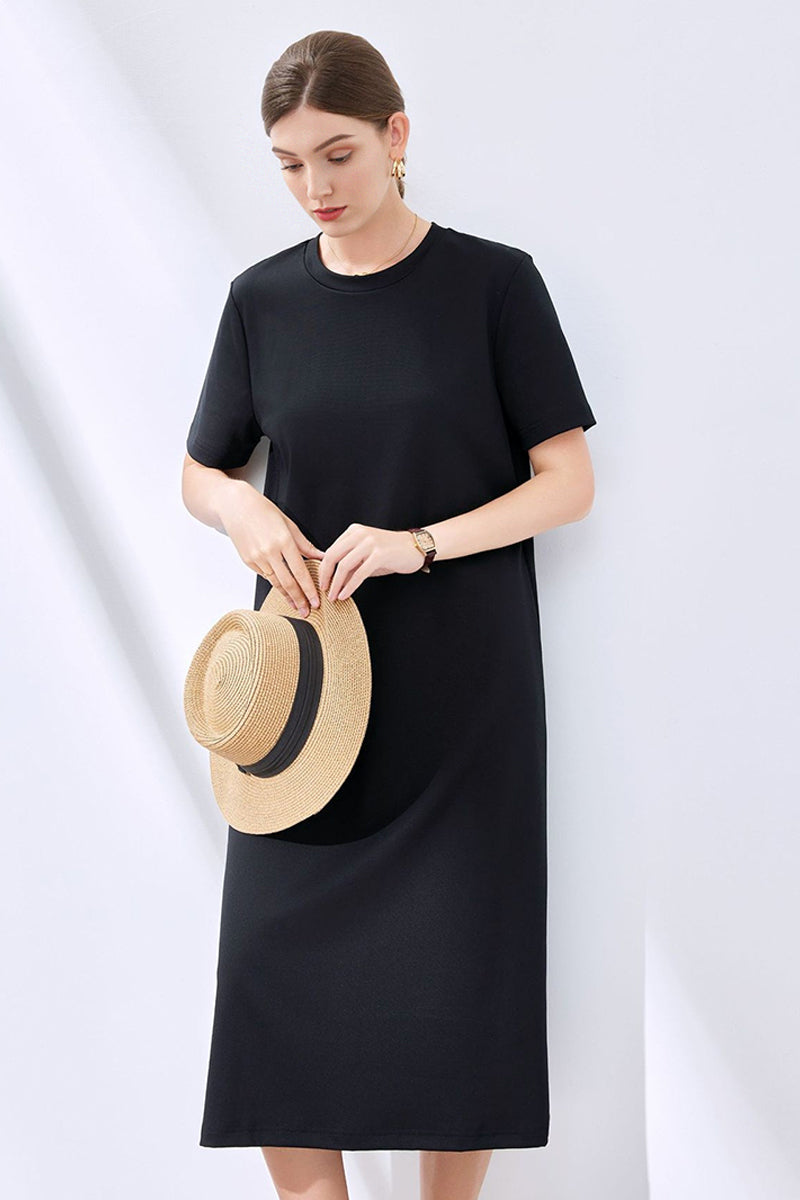 Grey Midi T-Shirt Dress with Pockets