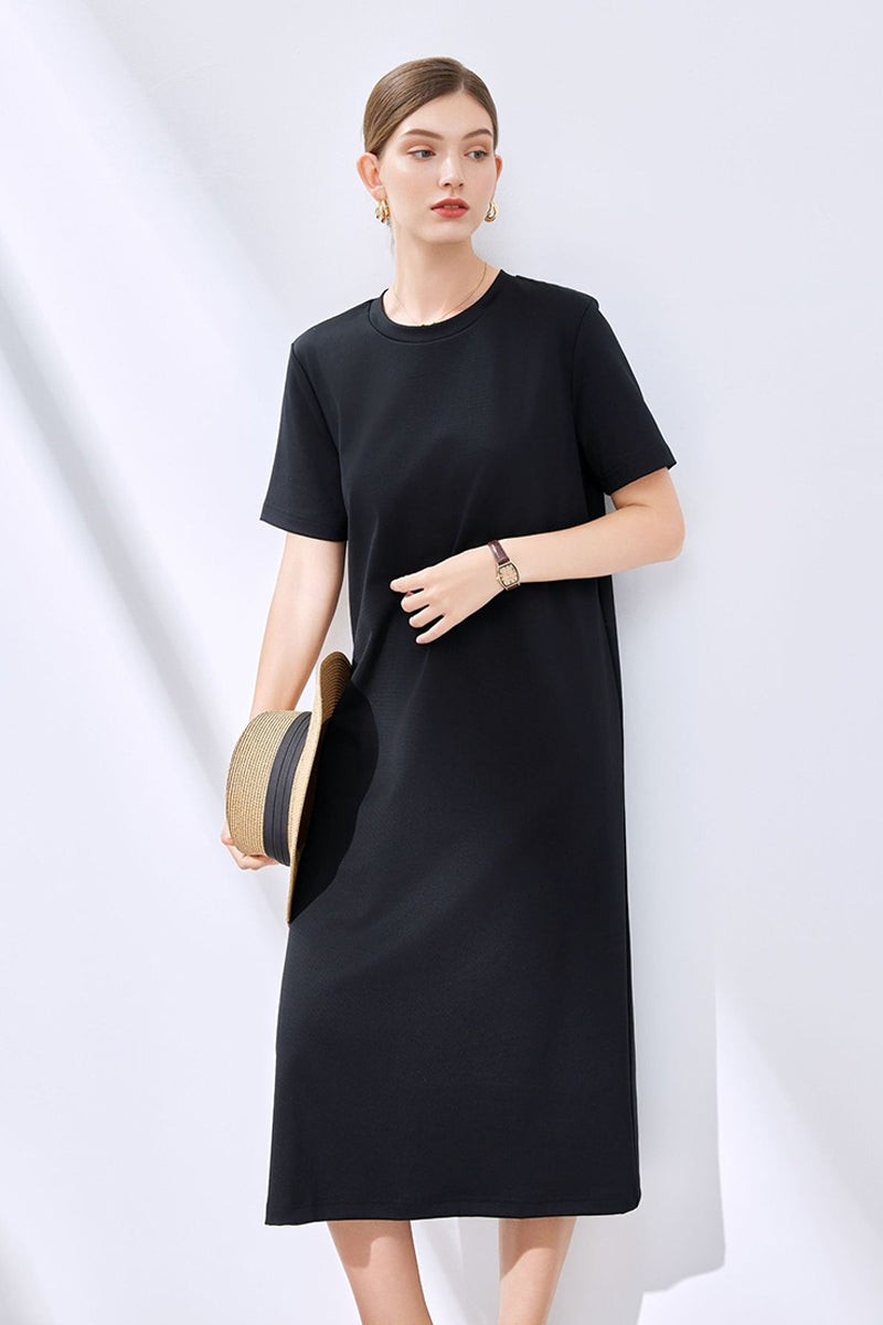 Grey Midi T-Shirt Dress with Pockets