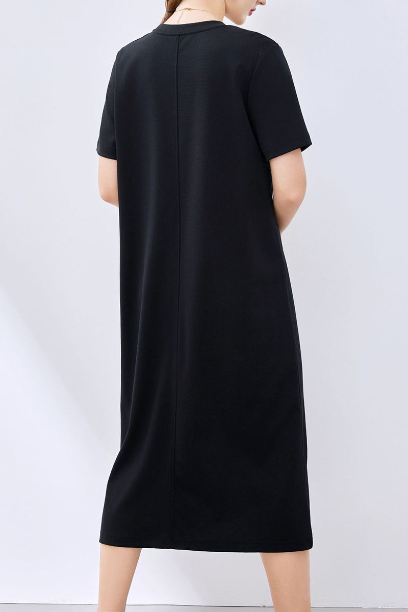 Grey Midi T-Shirt Dress with Pockets