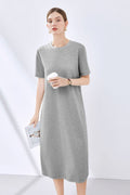 Grey Midi T-Shirt Dress with Pockets