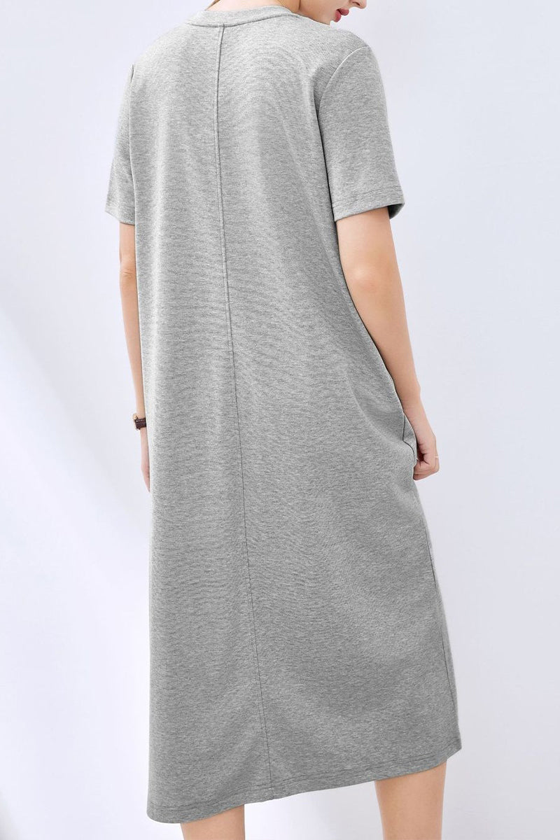 Grey Midi T-Shirt Dress with Pockets
