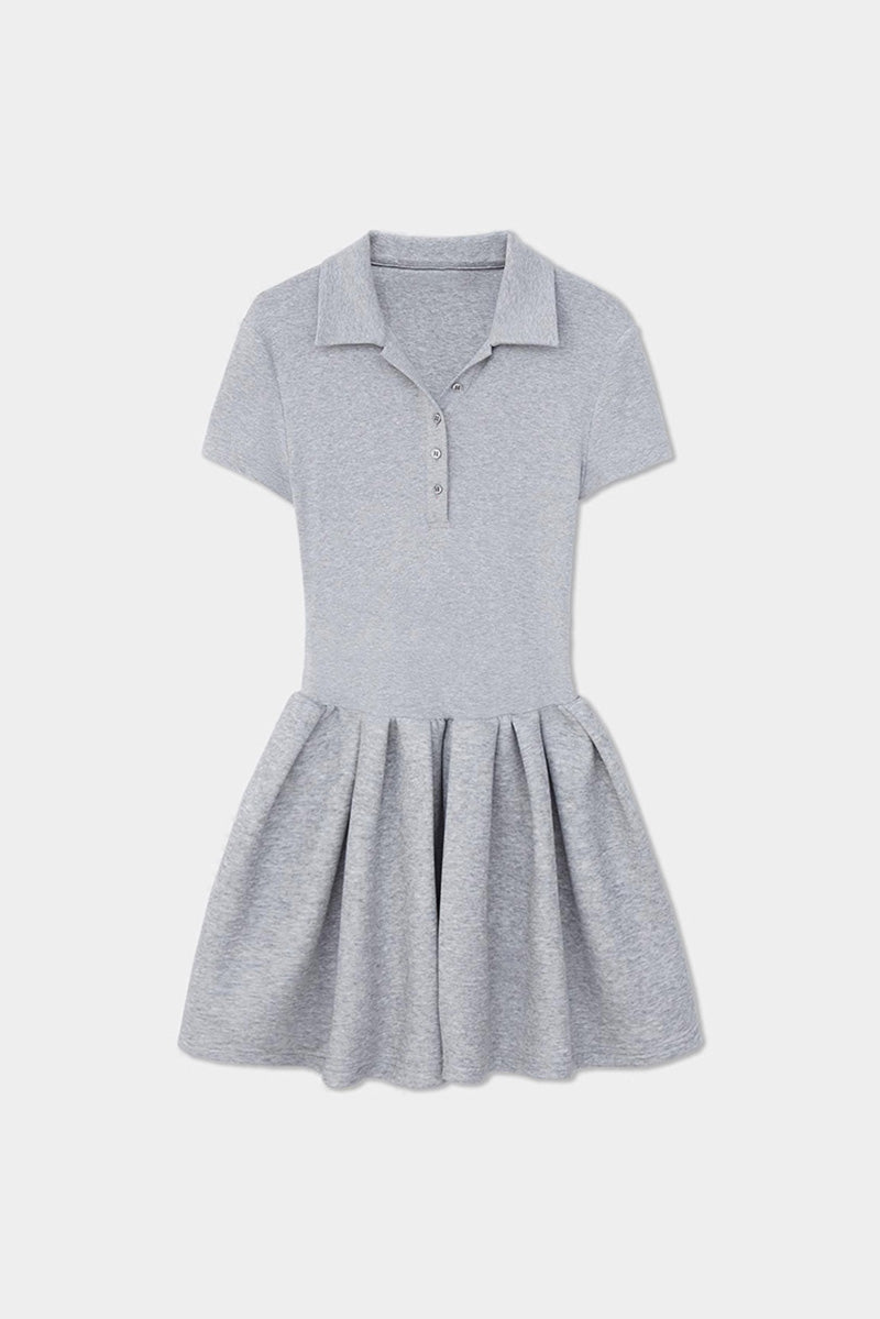Grey Polo-Neck Short-Sleeve Mini Dress
