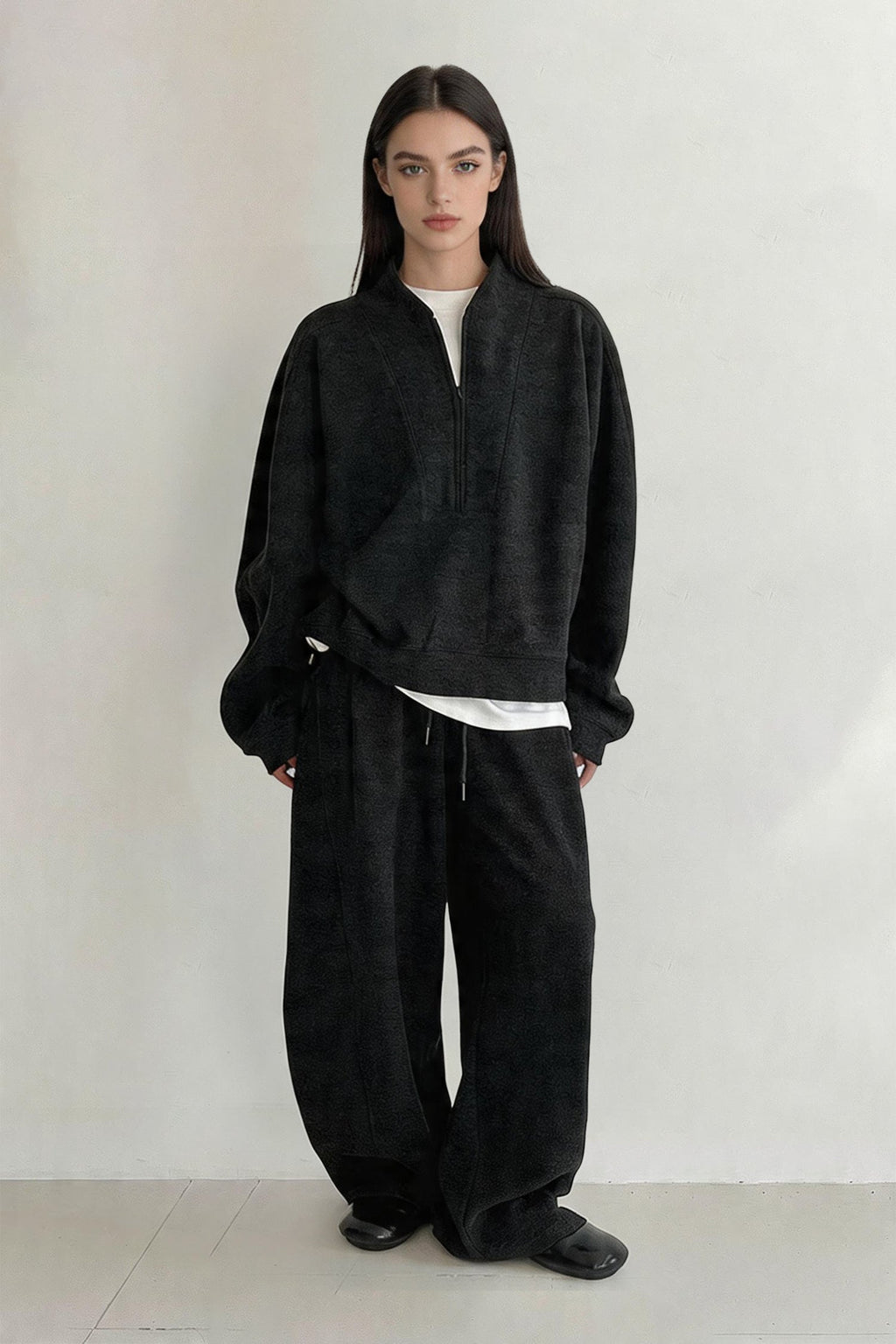 Half Zip Pullover Sweatshirt and Barrel Leg Pants Set