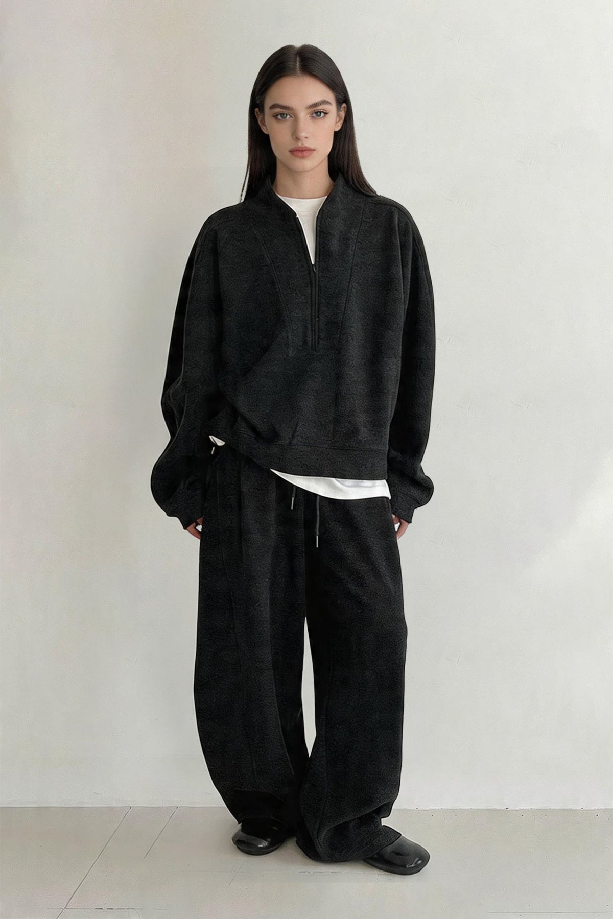 Half Zip Pullover Sweatshirt and Barrel Leg Pants Set
