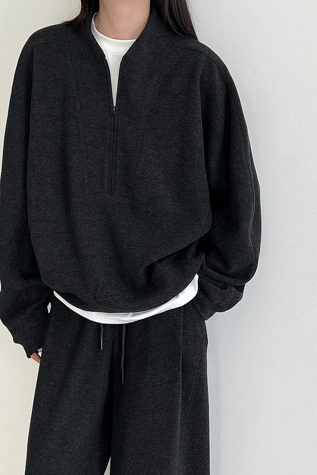 Half Zip Pullover Sweatshirt and Barrel Leg Pants Set