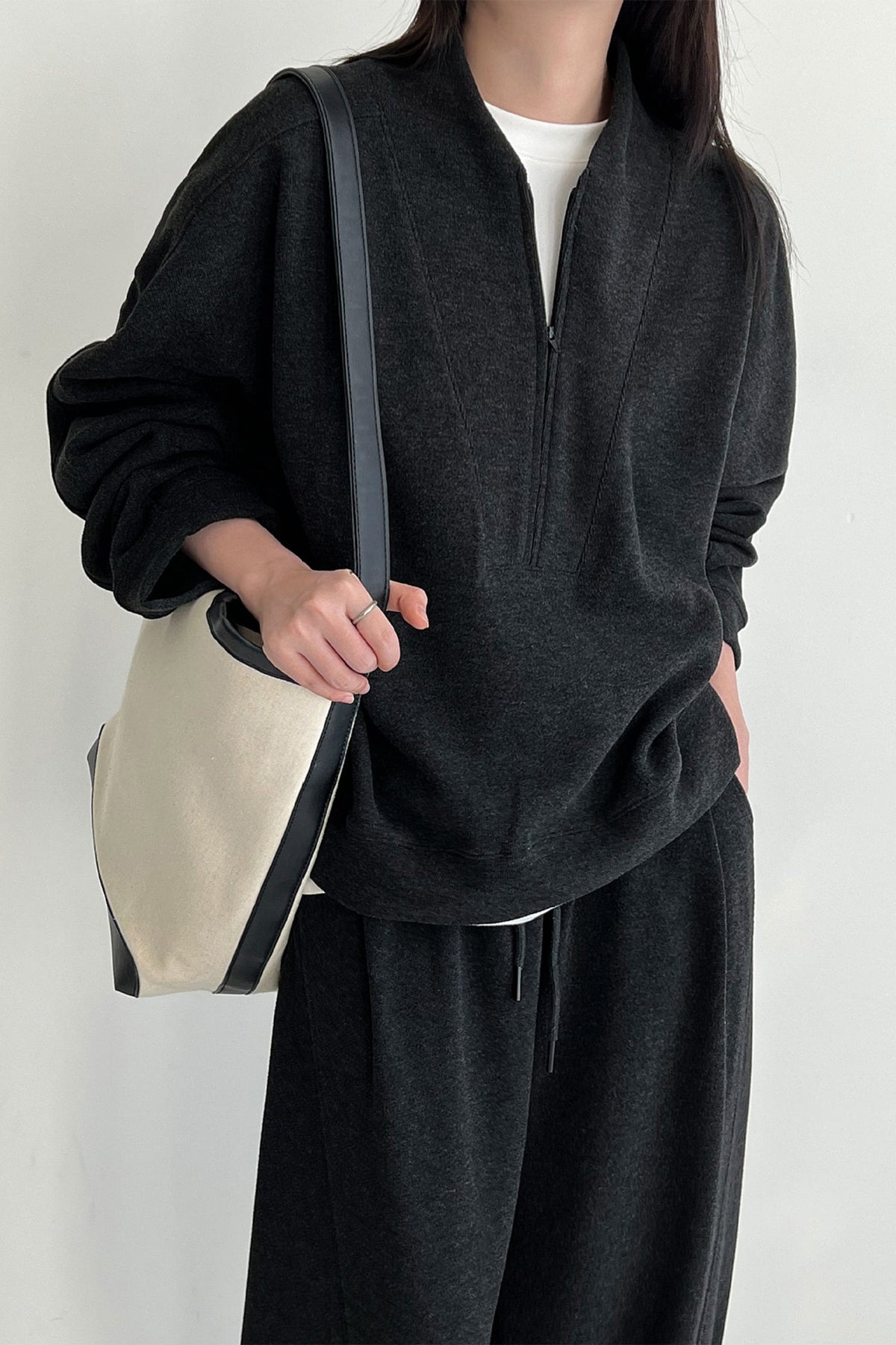 Half Zip Pullover Sweatshirt and Barrel Leg Pants Set