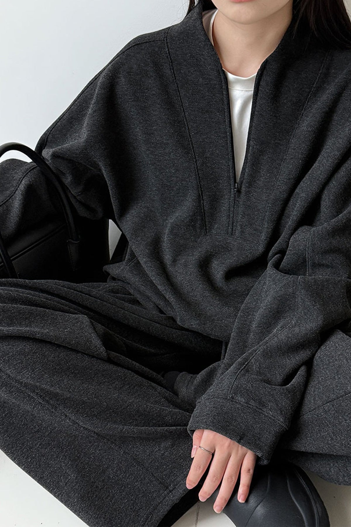 Half Zip Pullover Sweatshirt and Barrel Leg Pants Set