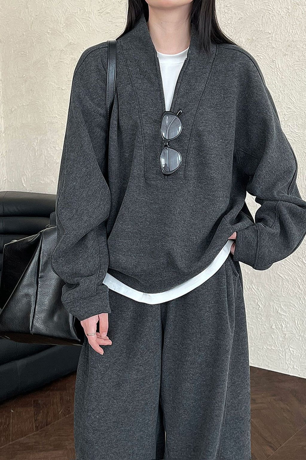Half Zip Pullover Sweatshirt and Barrel Leg Pants Set