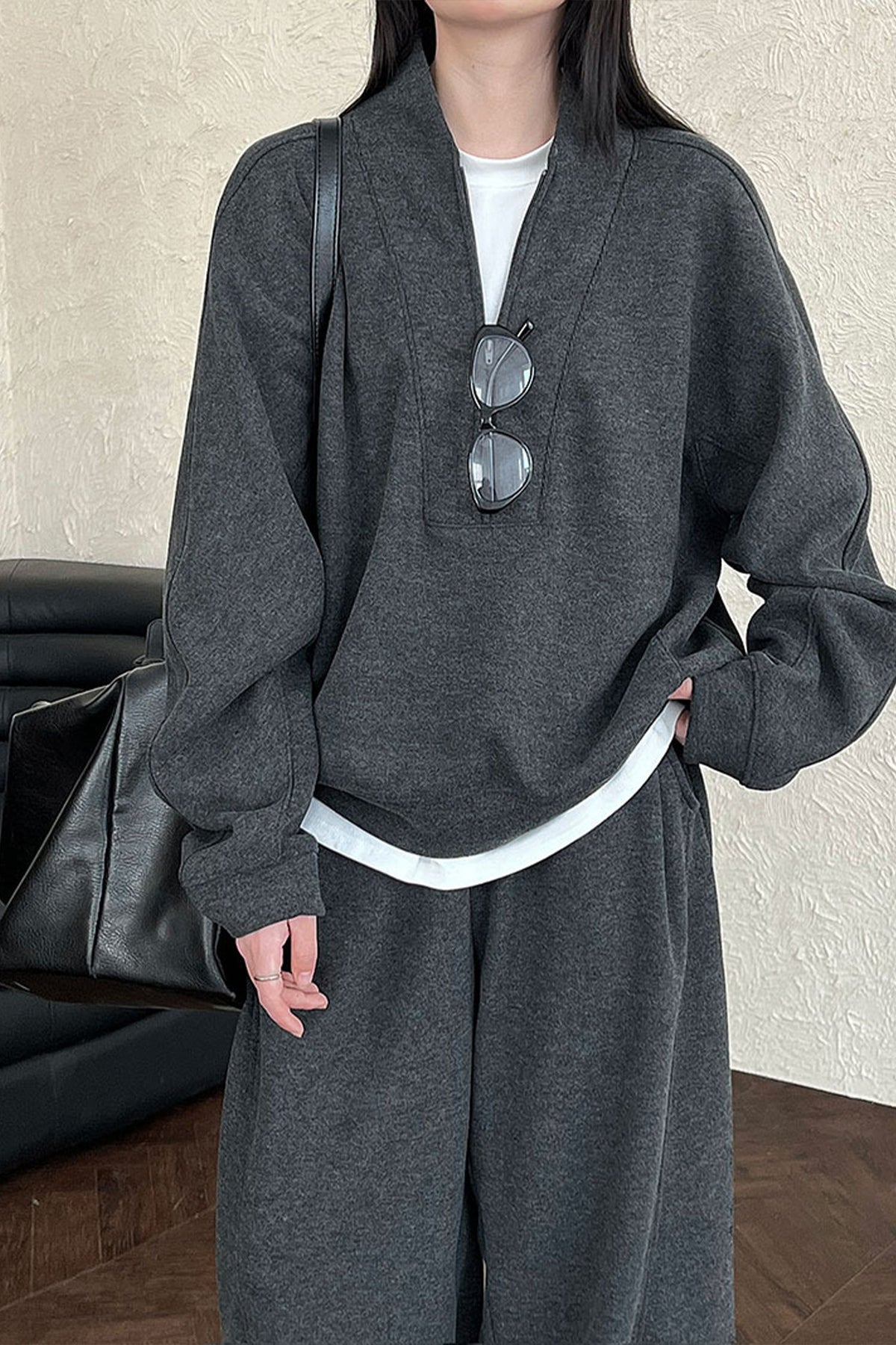 Half Zip Pullover Sweatshirt and Barrel Leg Pants Set