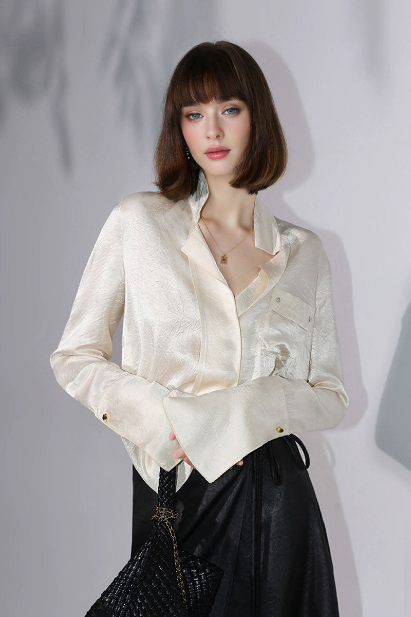 Hammered Satin Long-Sleeve Button-Down Shirt