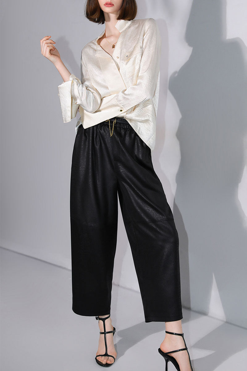 Hammered Satin Long-Sleeve Button-Down Shirt