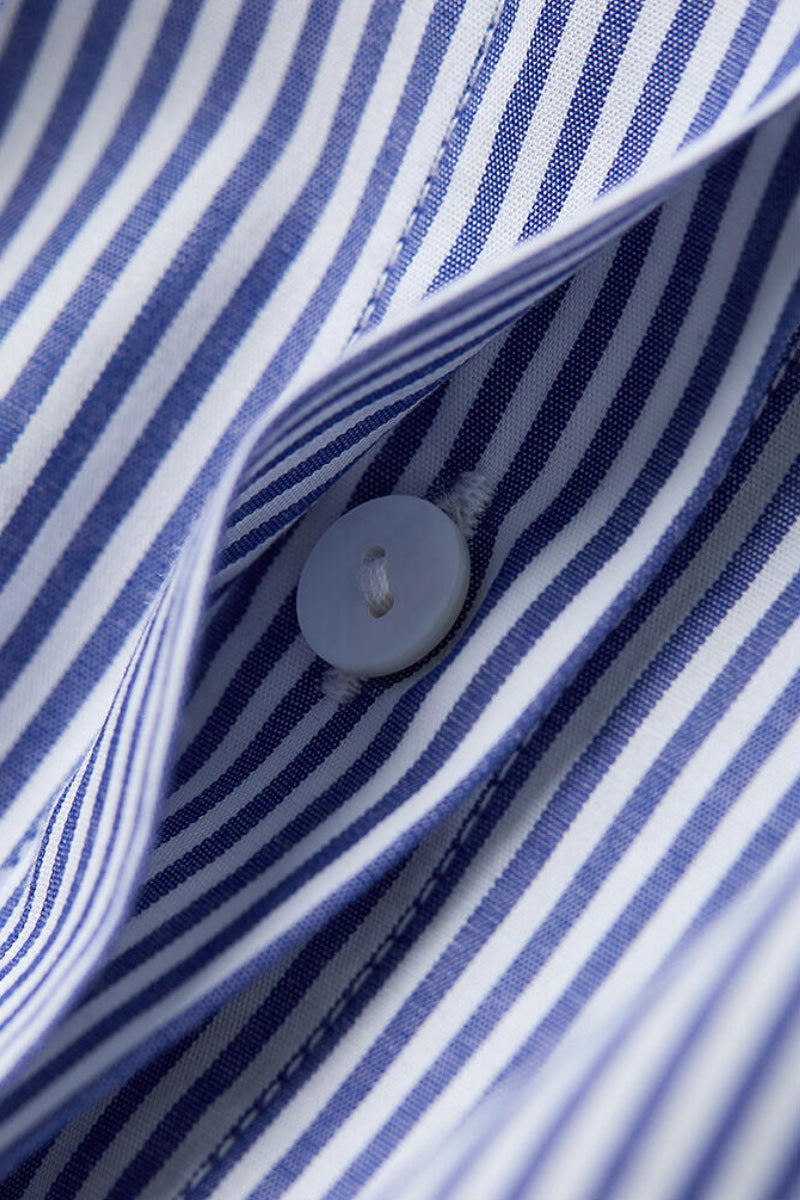 Hand-Embroidered Striped Flared-Sleeve Cotton Shirt