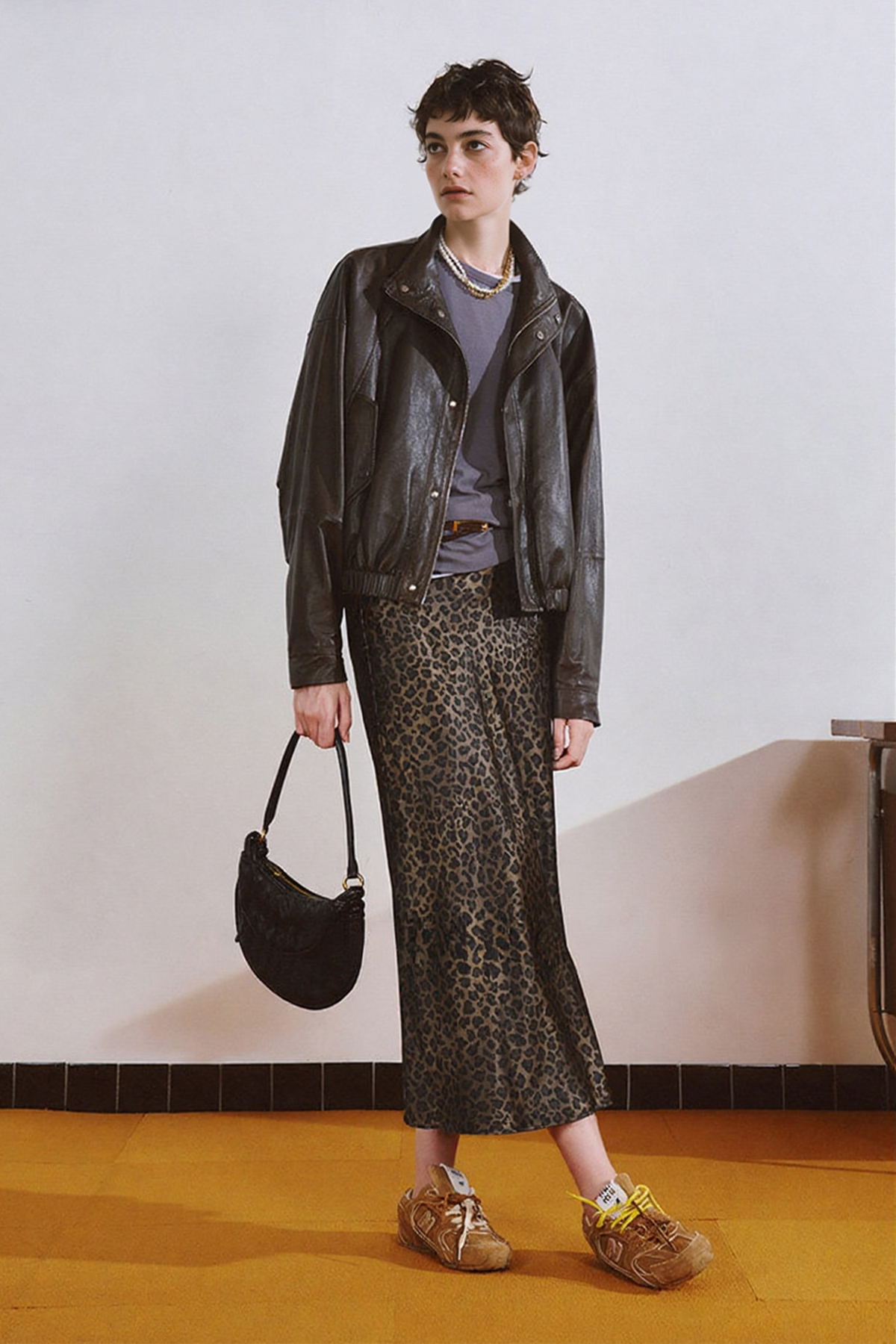 High Waist Leopard Silk Midi Skirt