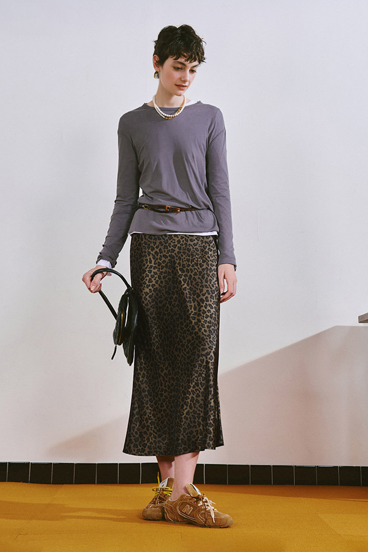 High Waist Leopard Silk Midi Skirt