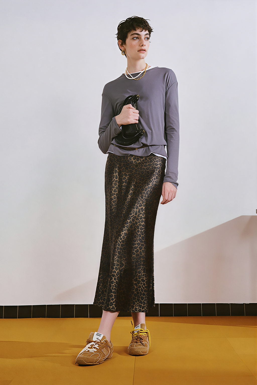 High Waist Leopard Silk Midi Skirt