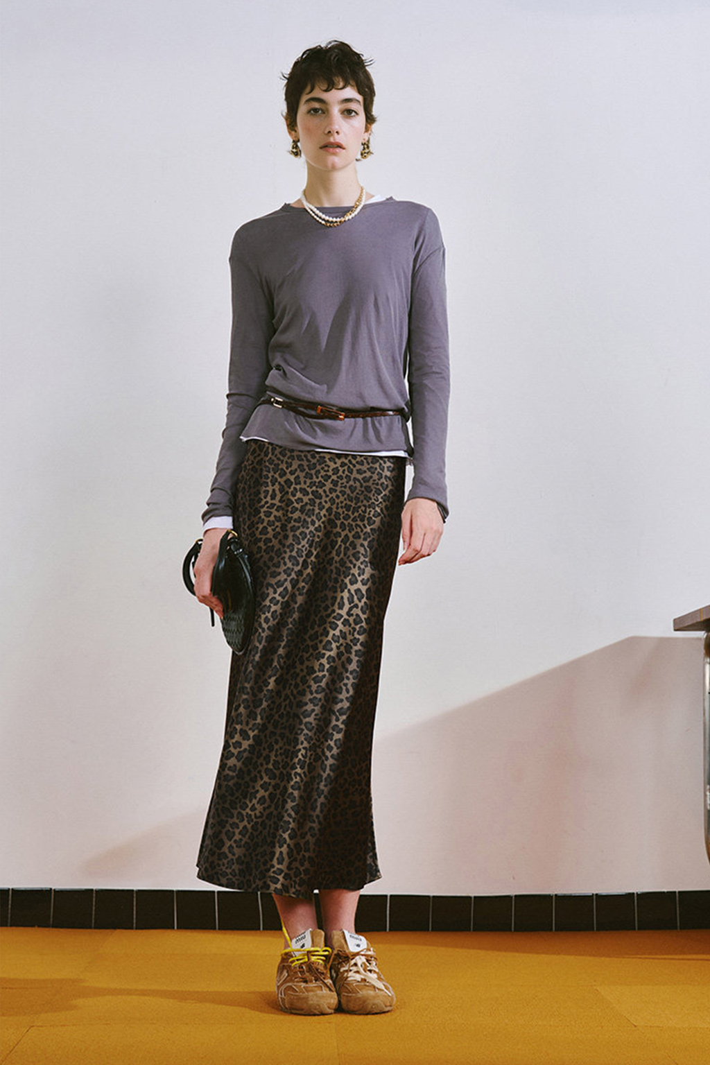 High Waist Leopard Silk Midi Skirt