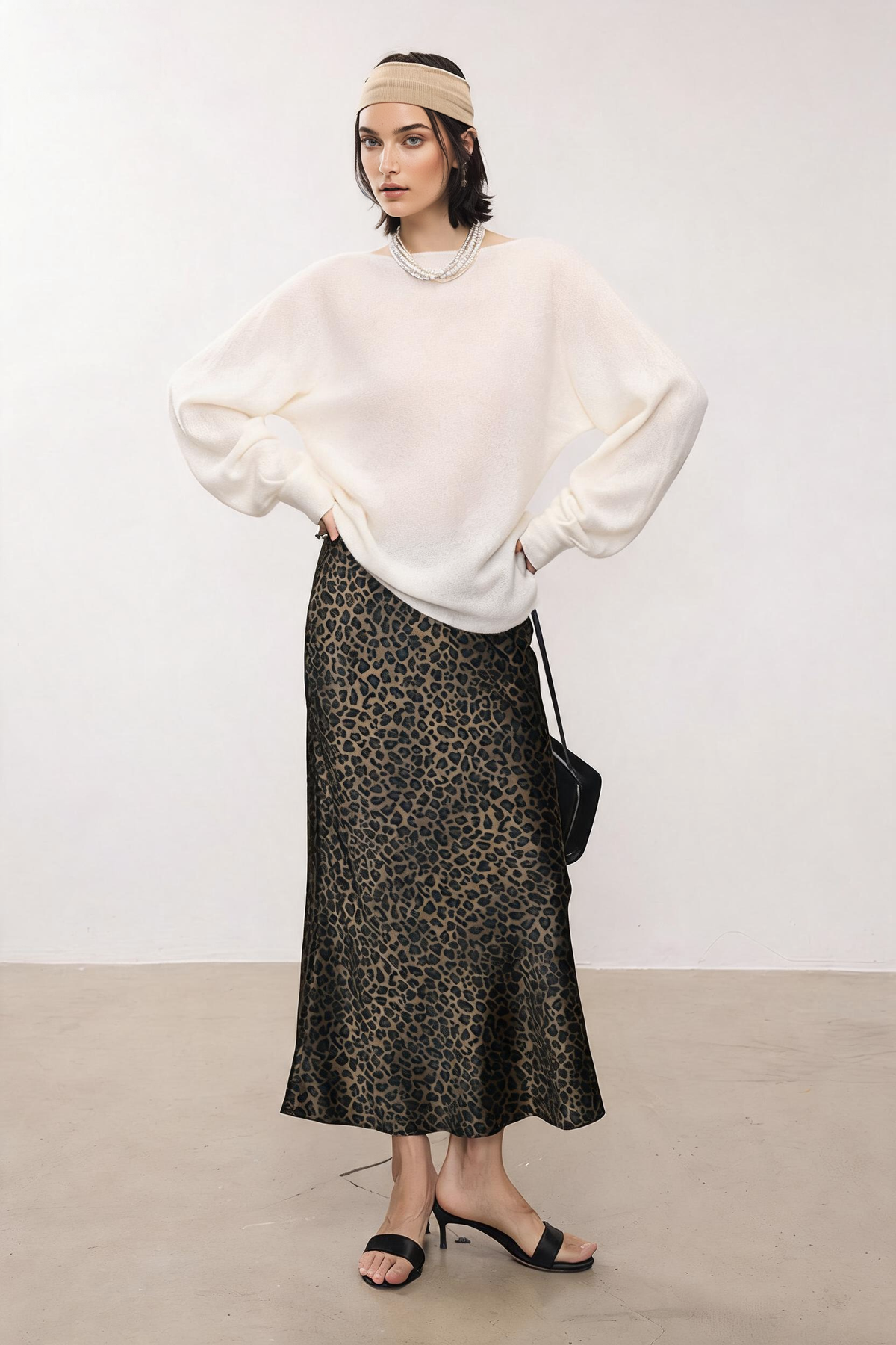 High Waist Leopard Silk Midi Skirt