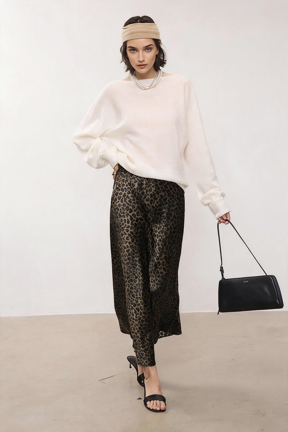 High Waist Leopard Silk Midi Skirt