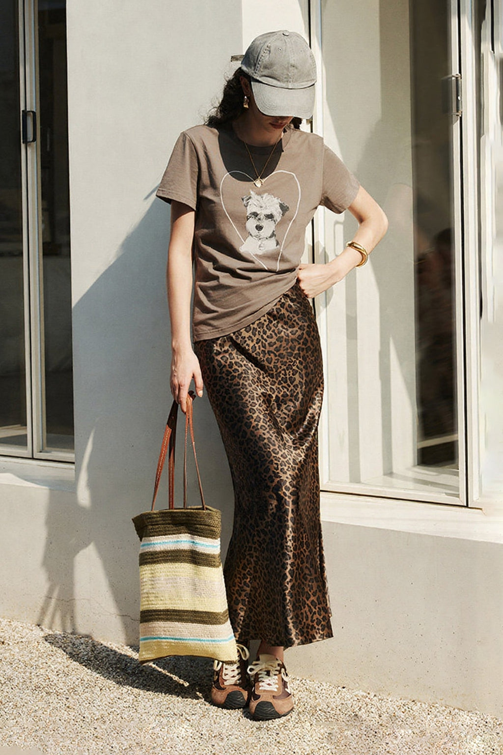 High Waist Leopard Silk Midi Skirt