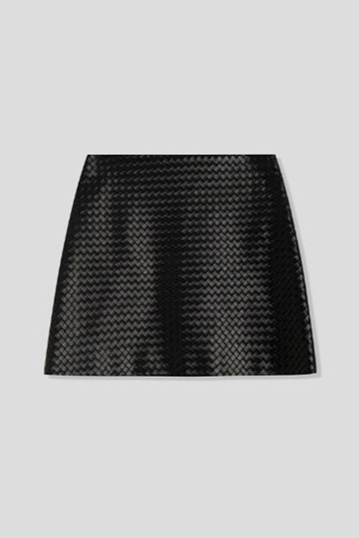 Intrecciato Lambskin Leather A-Line Mini Skirt