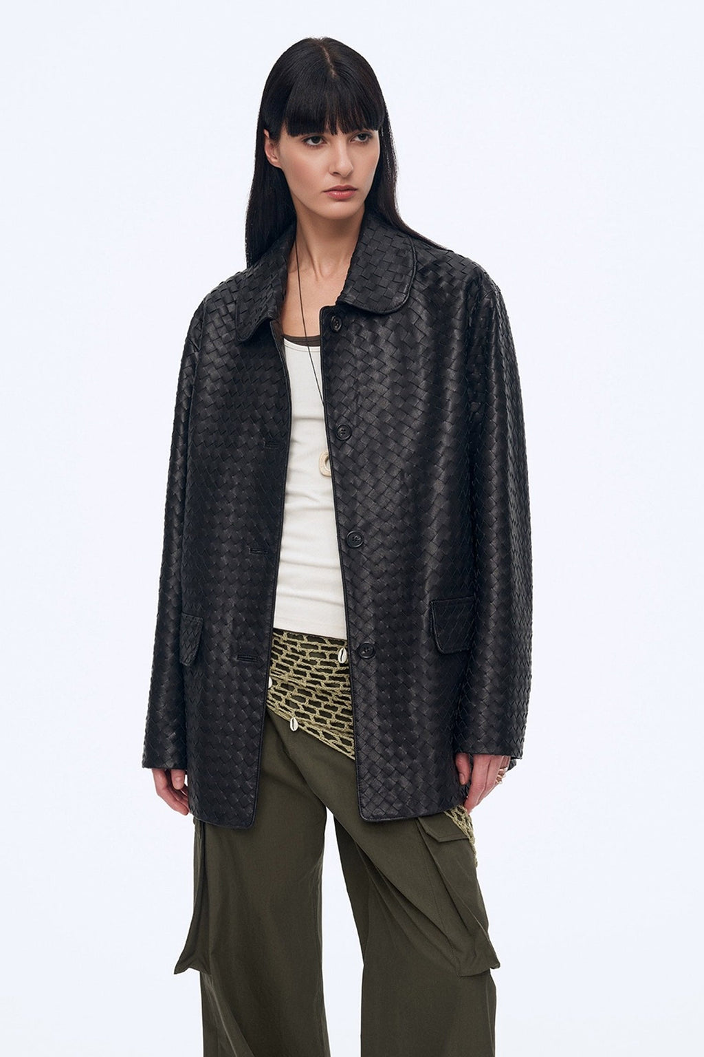 Intrecciato Lambskin Leather Shirt Jacket