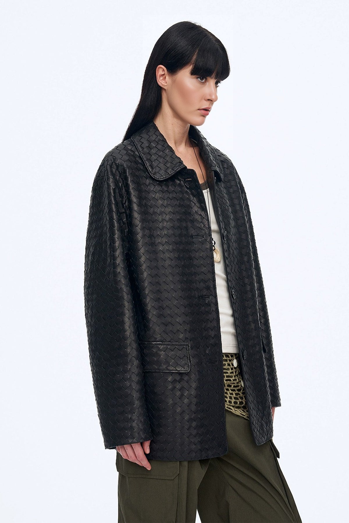 Intrecciato Lambskin Leather Shirt Jacket