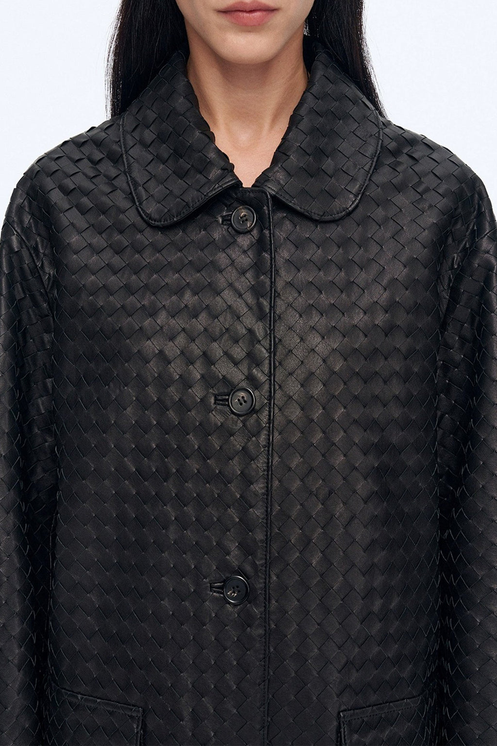 Intrecciato Lambskin Leather Shirt Jacket