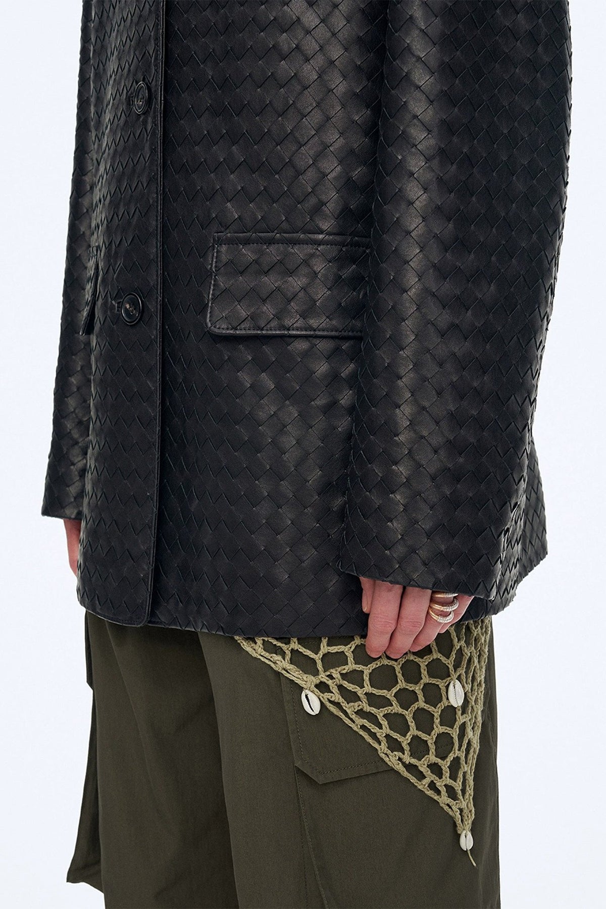 Intrecciato Lambskin Leather Shirt Jacket