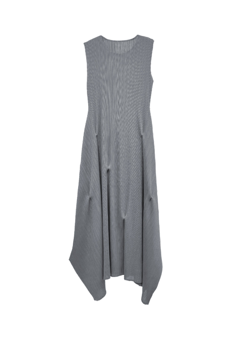 Designer Inspired Pleated Asymmetrical Midi Dress