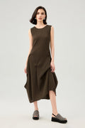 Designer Inspired Pleated Asymmetrical Midi Dress
