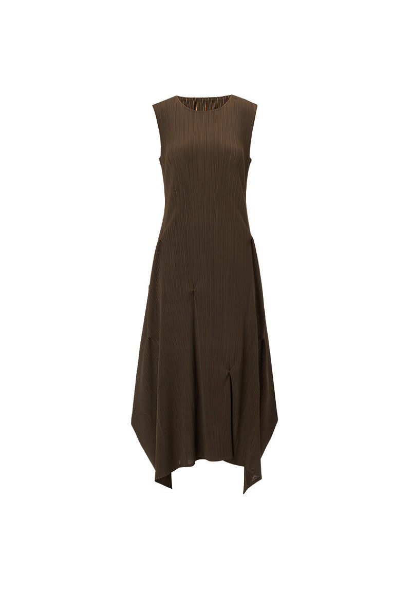 Designer Inspired Pleated Asymmetrical Midi Dress