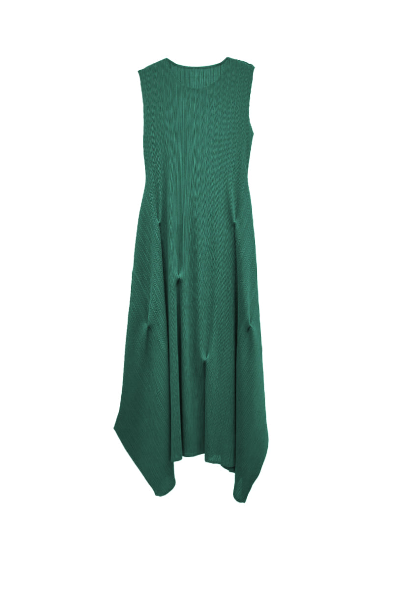 Designer Inspired Pleated Asymmetrical Midi Dress