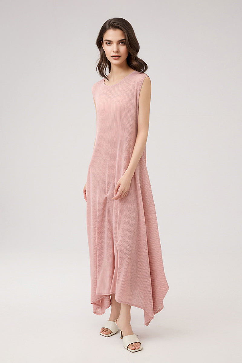 Designer Inspired Pleated Asymmetrical Midi Dress