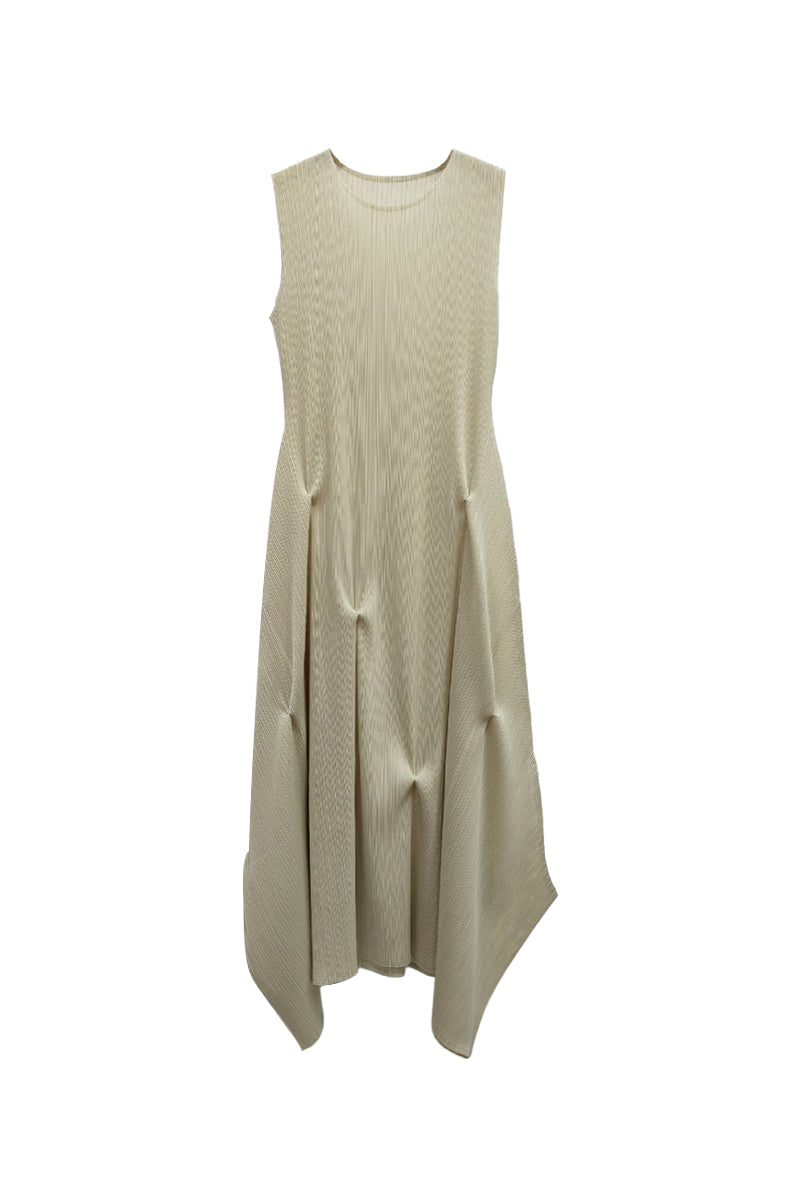 Designer Inspired Pleated Asymmetrical Midi Dress