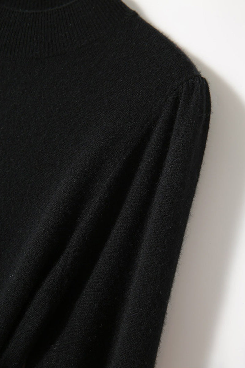 Italian-Spun Cashmere-Wool Belted Long Sleeve Midi Sweater Dress