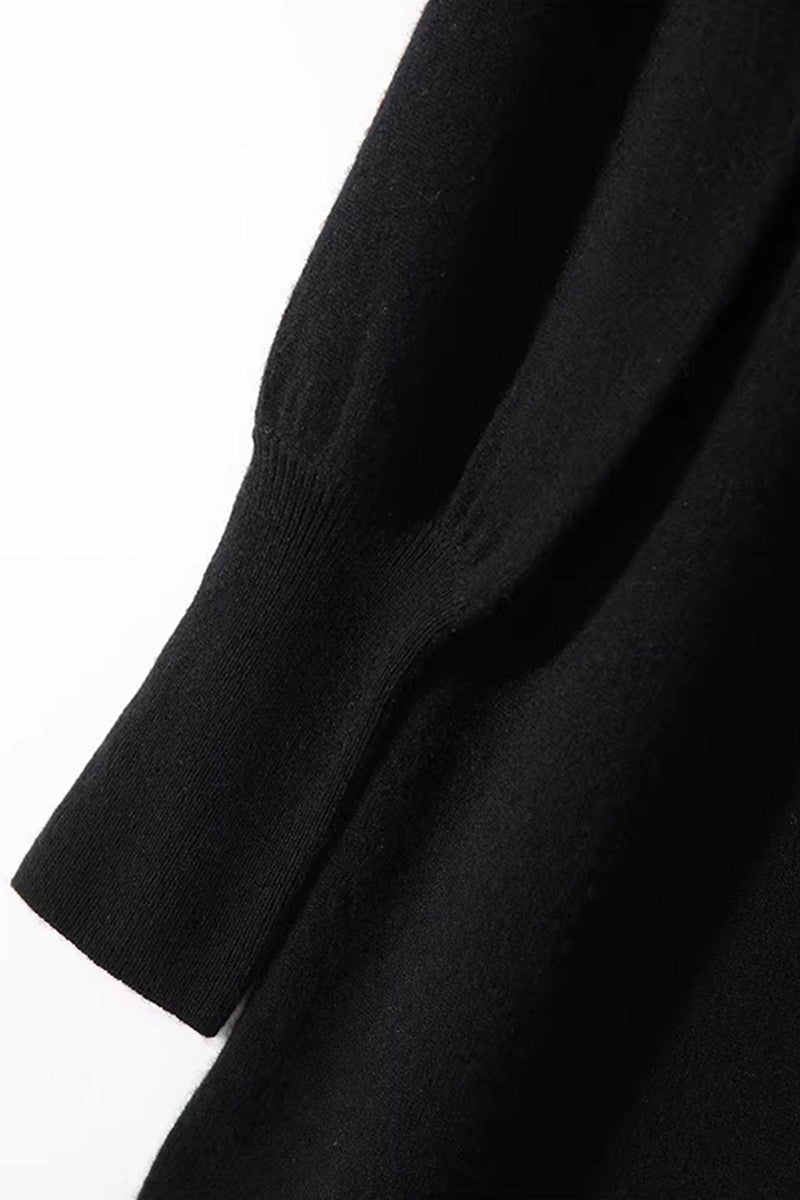 Italian-Spun Cashmere-Wool Belted Long Sleeve Midi Sweater Dress