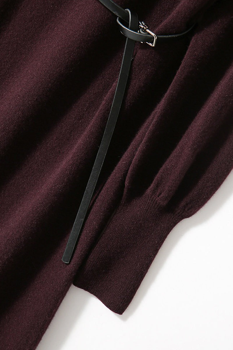 Italian-Spun Cashmere-Wool Belted Long Sleeve Midi Sweater Dress