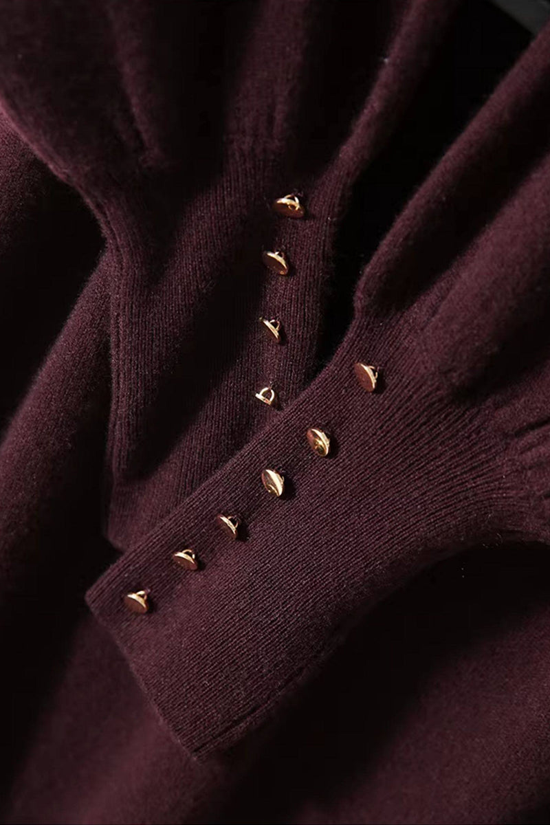 Italian-Spun Cashmere-Wool Belted Long Sleeve Midi Sweater Dress