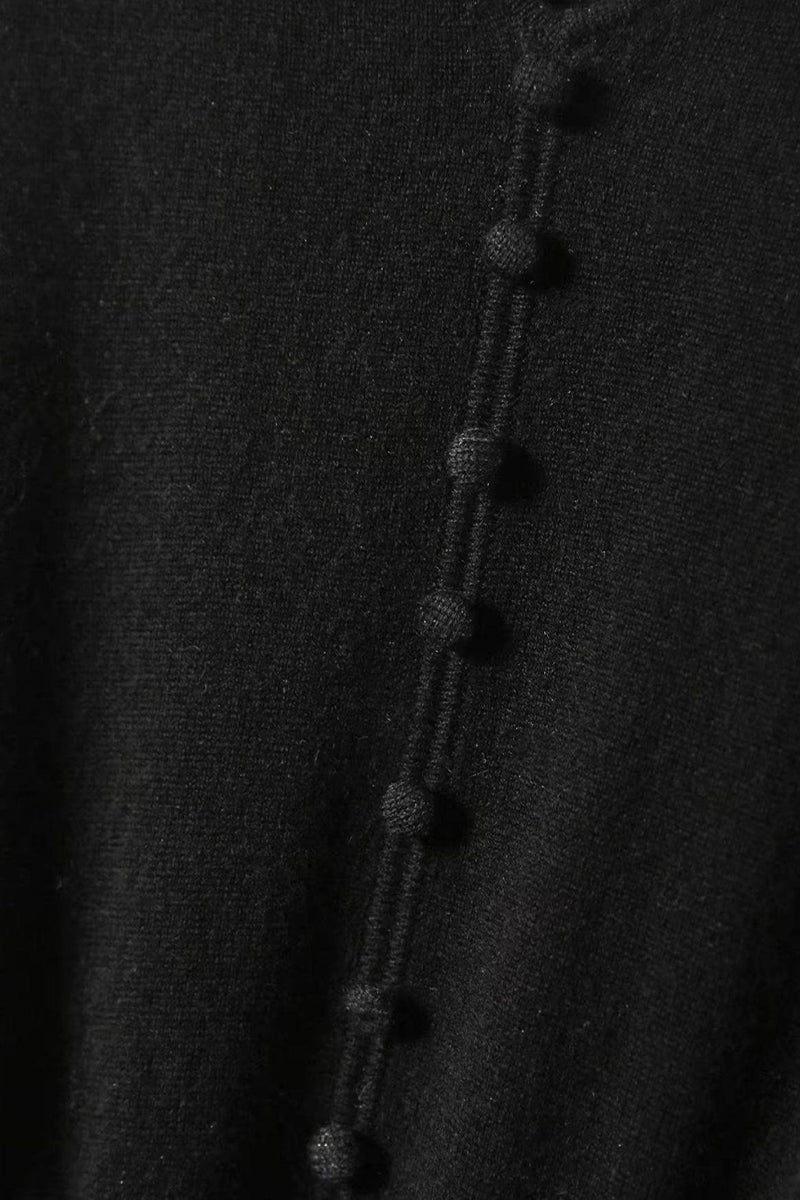 Italian-Spun Cashmere-Wool V-Neck Long Sleeve Midi Sweater Dress