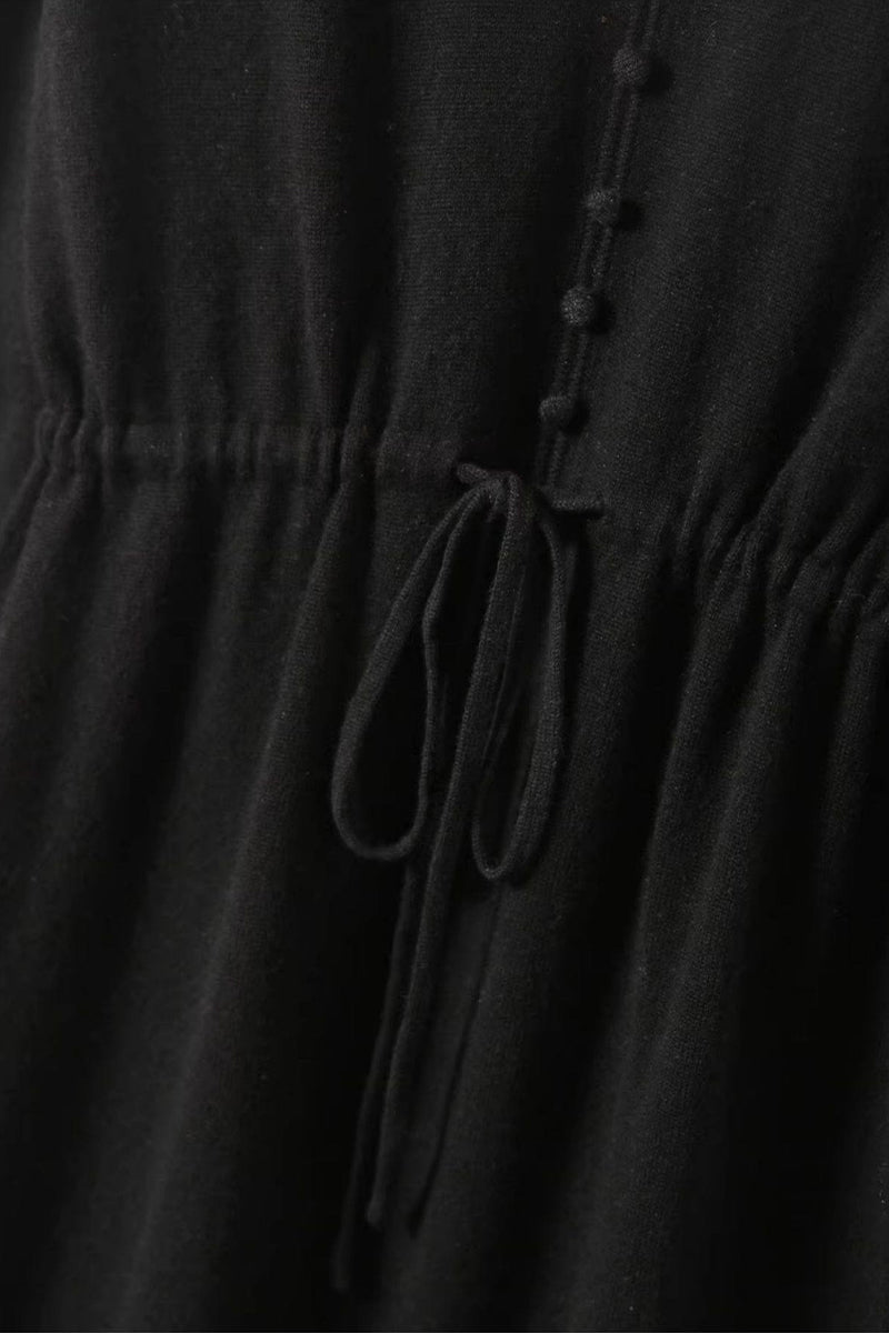 Italian-Spun Cashmere-Wool V-Neck Long Sleeve Midi Sweater Dress