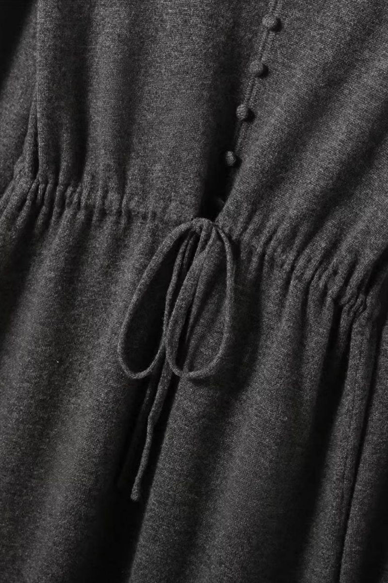 Italian-Spun Cashmere-Wool V-Neck Long Sleeve Midi Sweater Dress