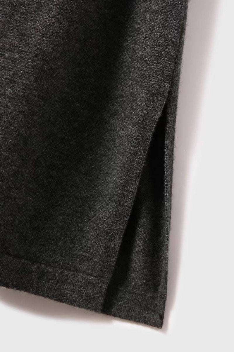 Italian-Spun Cashmere-Wool V-Neck Long Sleeve Midi Sweater Dress