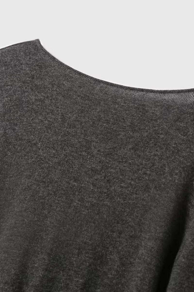 Italian-Spun Cashmere-Wool V-Neck Long Sleeve Midi Sweater Dress