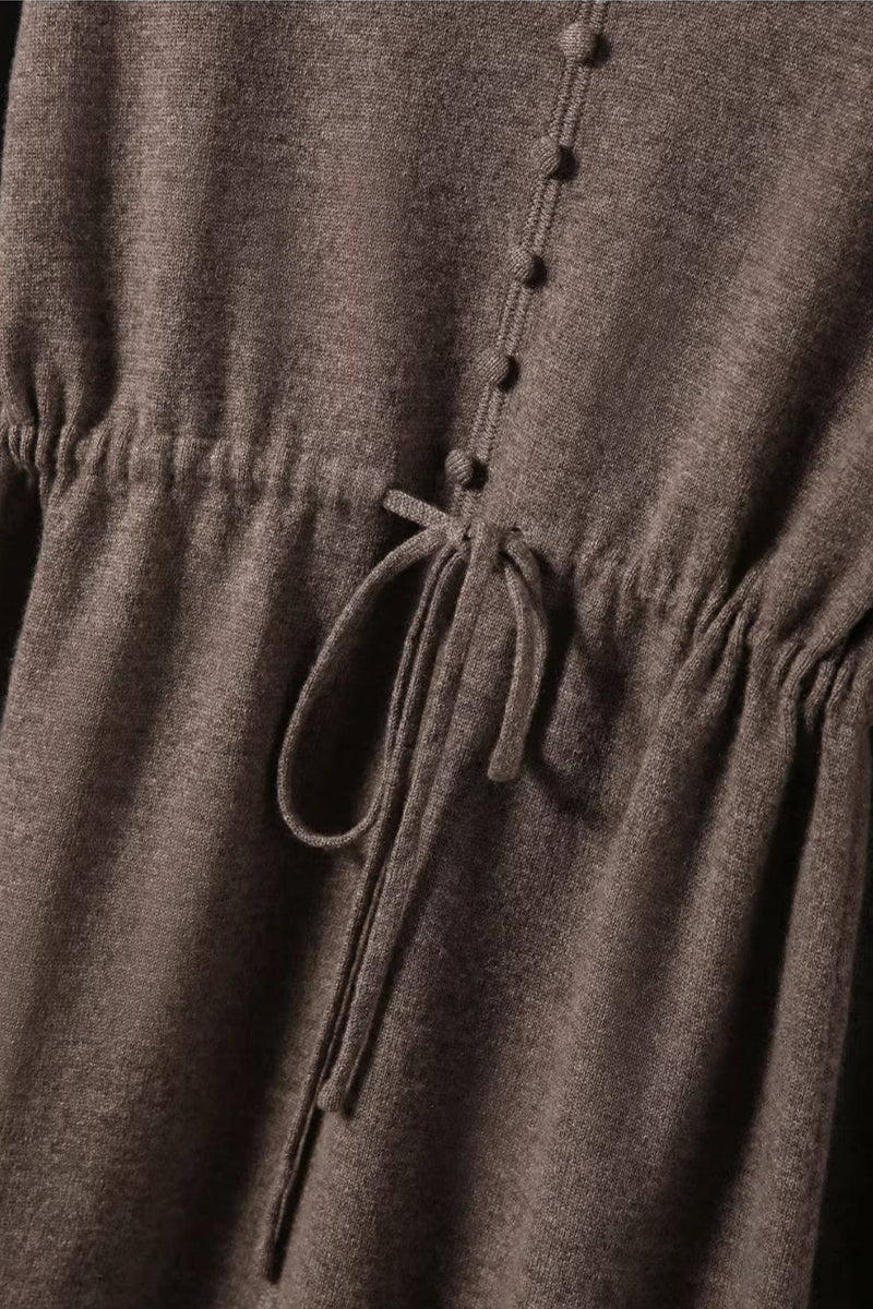 Italian-Spun Cashmere-Wool V-Neck Long Sleeve Midi Sweater Dress